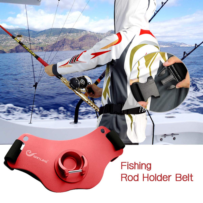 [AUSTRALIA] - SAN LIKE Fishing Belt Fight Belt - Adjustable Aluminum/Carbon Fiber Waist Fighting Belt Rod Holder Stand-up Offshore Gimbal Padded Fishing Pole Belt Sd-58 Red 