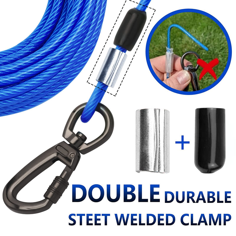 Tie Out Cable with Spring for Dogs,10/20/30/ 50FT Long Dog Leash ,Dog Runner for Yard Heavy Duty, Dog Chains for Outside, Sturdy Long Line Lead for Dogs Training Outdoor in Camping or Yard 10ft Blue - BeesActive Australia
