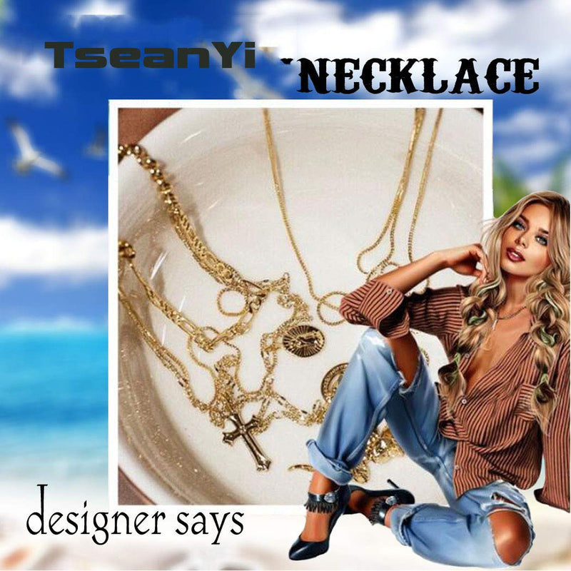 TseanYi Vertical Bar Necklace Choker Gold Sequin Disc Layered Necklaces Chain Small Disk Coins Necklace Jewelry for Women and Girls (Gold) - BeesActive Australia