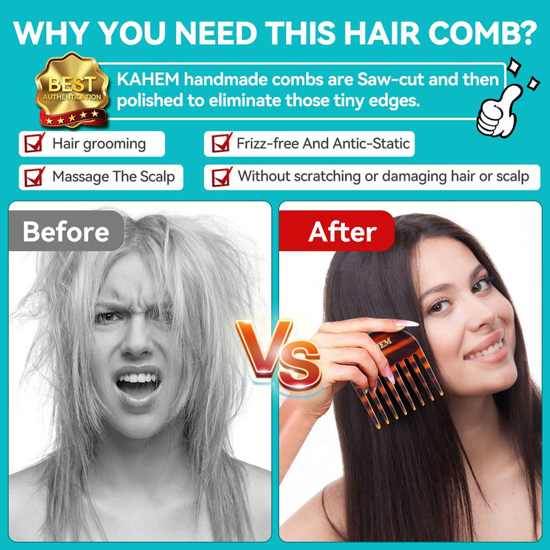 KAHEM Handmade Wide Tooth Comb for curly hair.Small Wide Tooth Comb for Long and short Hair Detangler Comb For Wet and Dry. Professional hair cutting combs-3.14Inch - BeesActive Australia