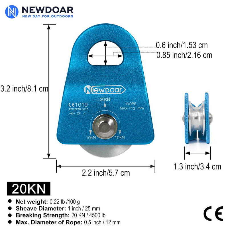 NewDoar CE Certified 20kN Micro Pulley Fixed Side Trolley for Climbing, Rescue Lifting,Hitch Tending Pack of 2(20KN Pulley Blue) - BeesActive Australia