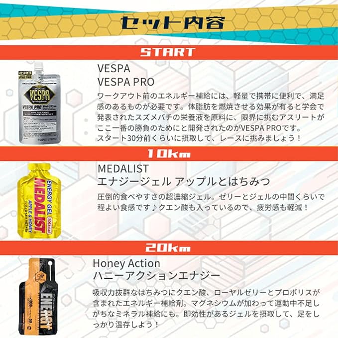 Medalist New Marathon Set, 4 Energy Gels, 5 Amino Direct Bags, 1 Citric Acid Charge Bag, 1 Bag + Super Medalist Bag (Original Supply Instructions Included) (Sotoaso Original Set, Trail Running, Marathon, Bicycle, Triathlon Action Food) - BeesActive Australia