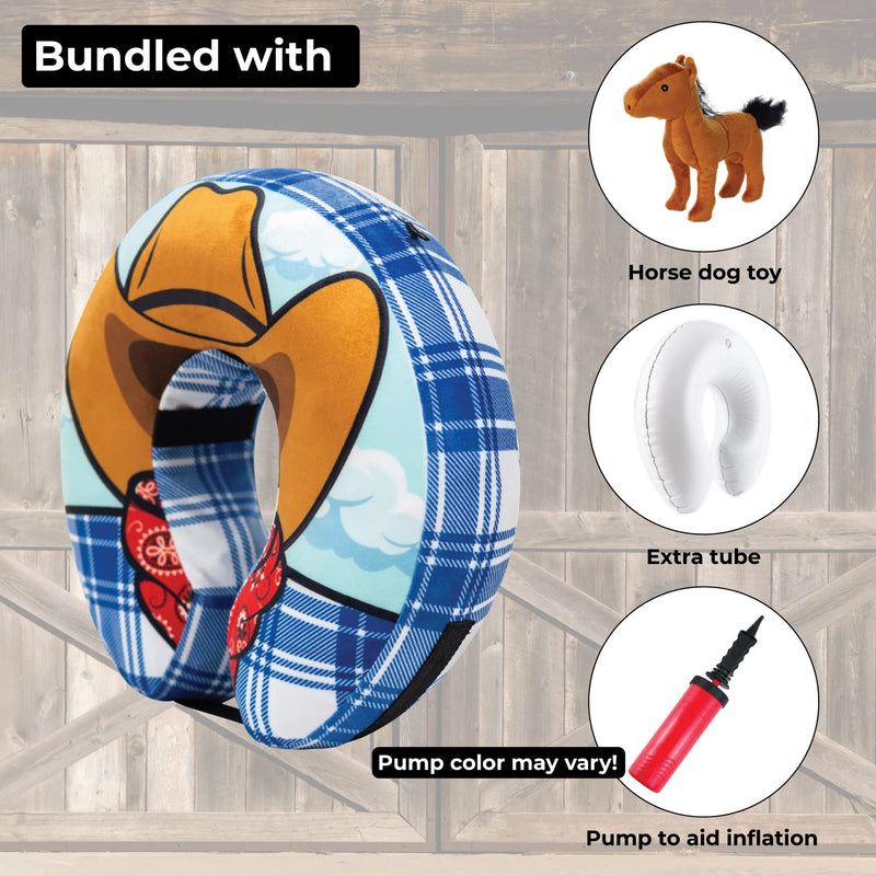 Choola Pet Inflatable Dog Cone Collar for After Surgery Care Bundled with Toy, Pump, and Extra Tube Wild West Large Collar - BeesActive Australia
