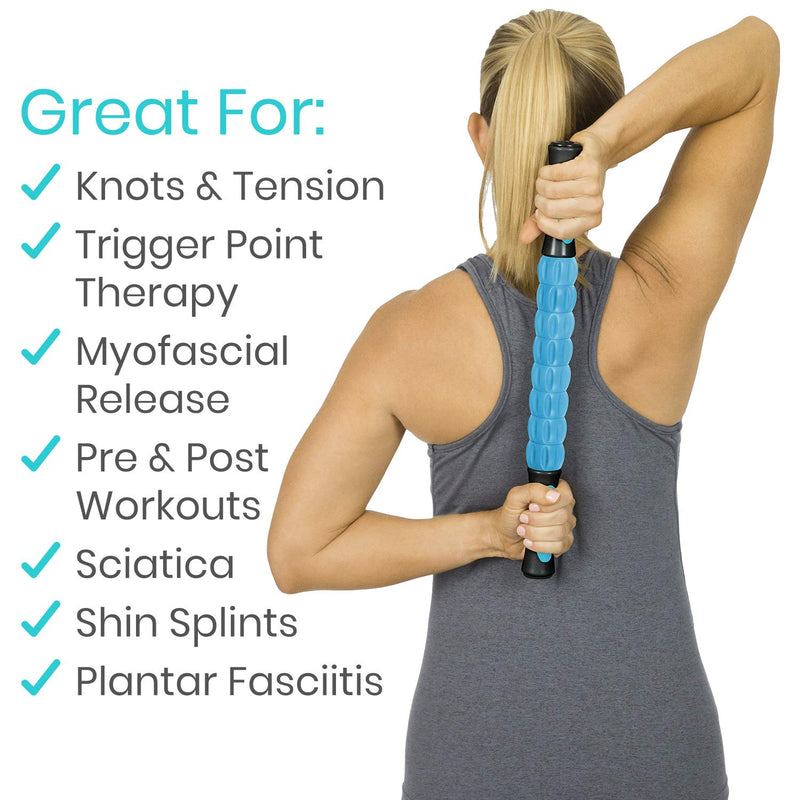 Vive Muscle Roller Stick - Body Massage for Deep Tissue - Massager for Sore Back, Neck, Leg, Foot, Arm, Yoga Exercise - Firm Rolling Tool for Workout, Runners, Athletes, Trigger Point Soreness Relief Black and Blue - BeesActive Australia