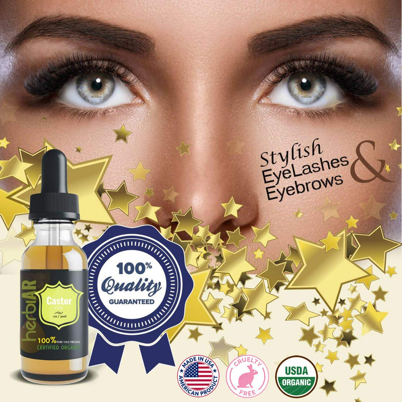 Organic Castor Oil for Eyelashes Eyebrows USDA Certified Natural Cold Pressed Hair Growth Oil & Eyelash Serum Skin Moisturizer 30 ml - Herbiar - BeesActive Australia