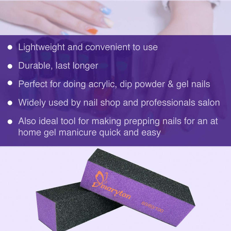 Nail Buffer Sanding Block Polisher Buffing File 60/100 Grit for Acrylic Nail Art Kit Manicure Tools 10 PCS (Black Purple) Black Purple 60/100 Grit - BeesActive Australia