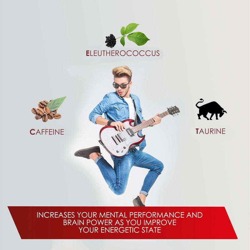 Healthy Fusion Taurine + Caffeine + eleutherococcus | Powerful energiser and Natural Energy Booster | Eliminates Fatigue, Improves Physical Endurance and enhances Muscle Performance | 60u - BeesActive Australia