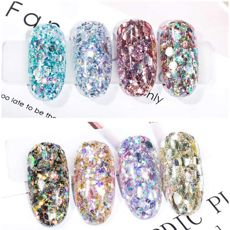 SILPECWEE 6 Boxes Holographic Nail Sequins Set Chunky Glitter Nail Art Powder Dust Make Up DIY Design Manicure Decorations NO2 - BeesActive Australia