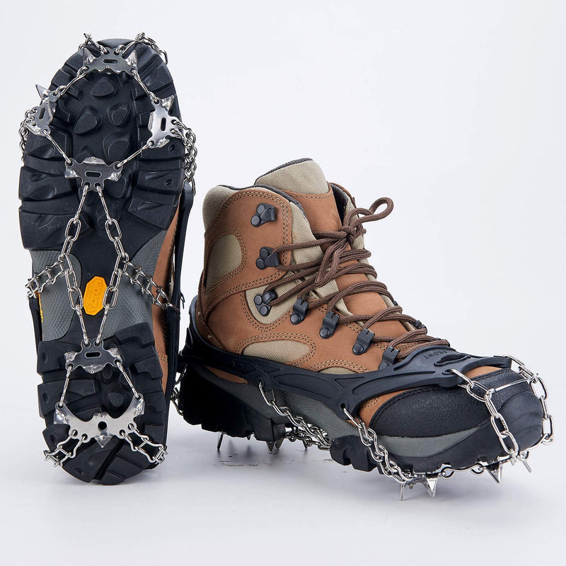 Uelfbaby Crampons Upgraded 19 Spikes Ice Snow Grips Traction Cleats System Safe Protect for Walking, Jogging, or Hiking on Snow and Ice (Fit S/M/L/XL/XXL Shoes/Boots) black Medium - BeesActive Australia