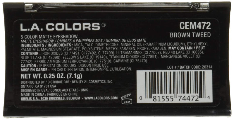 L.A. COLORS 5 Color Matte Eyeshadow, Brown Tweed, 0.08 Ounce - BeesActive Australia