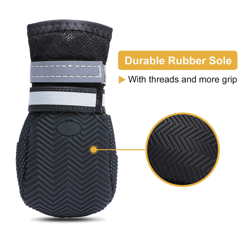 Dimicoo Breathable Mesh Dog Boots Nonslip Soft Rubber Sole Dog Shoes for Daily (Pack of 4) XXL (3.15" width ) Black - BeesActive Australia