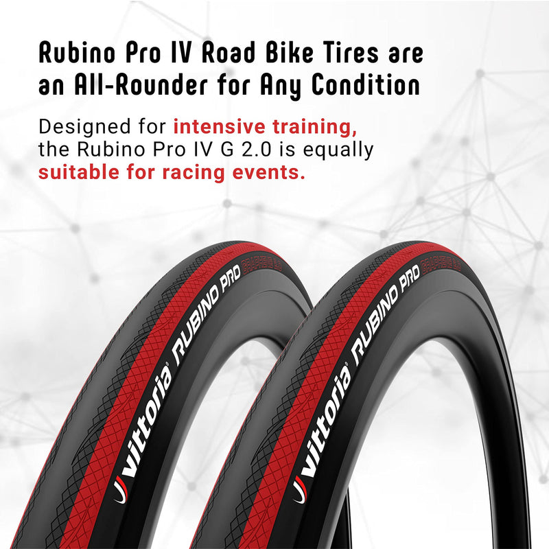 Vittoria Rubino Pro IV Graphene 2.0 - Performance Road Bike Tire - Tubeless Ready Bicycle Tires 700x25c Black - BeesActive Australia