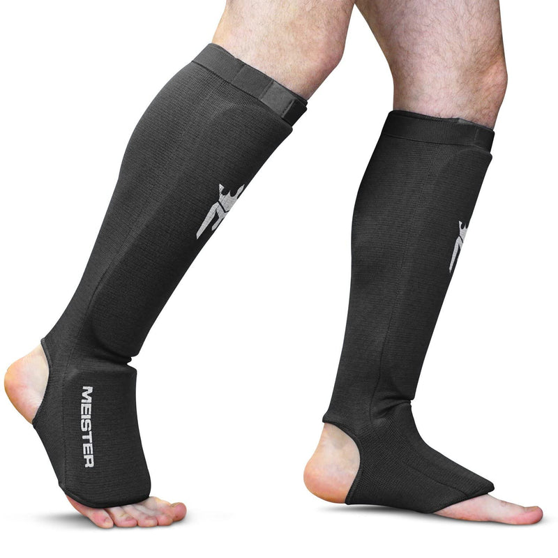 Meister MMA Elastic Cloth Shin & Instep Padded Guards (Pair) Black Small/Medium - BeesActive Australia