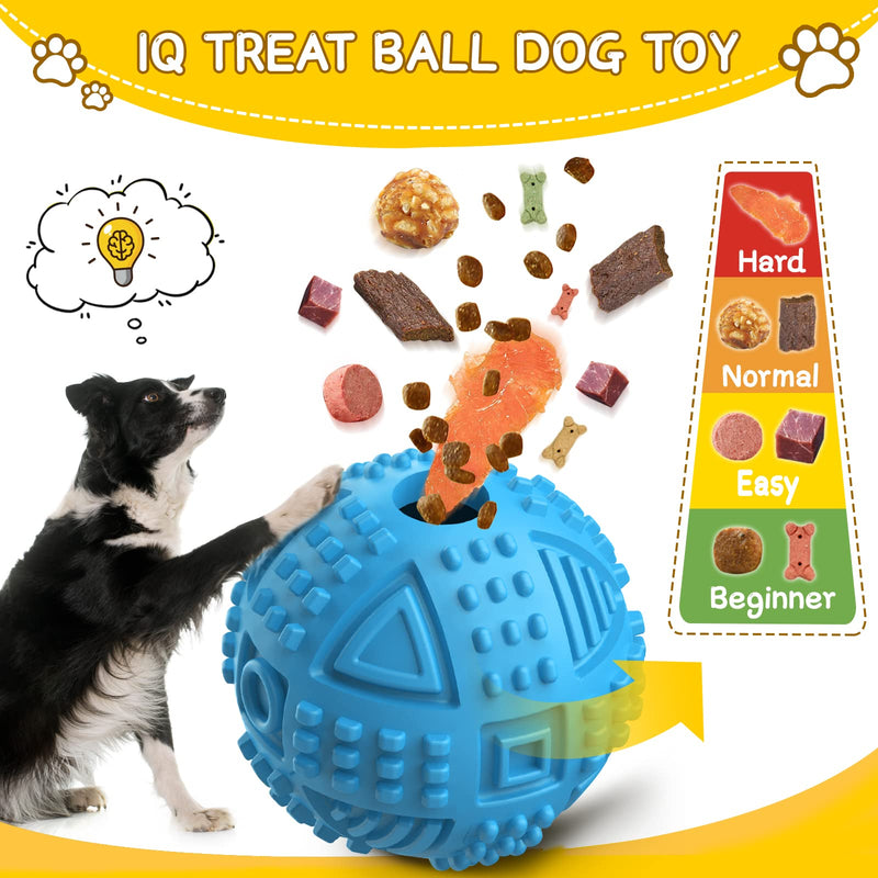 Dog Balls Treat Dispensing Dog Toys, Dog Toys for Aggressive Chewers Large Breed, Nearly Indestructible Squeaky Dog Chew Toys for Large Dogs, Natural Rubber Dog Puzzle Toys, Tough IQ Dog Treat Balls BALL-Blue - BeesActive Australia