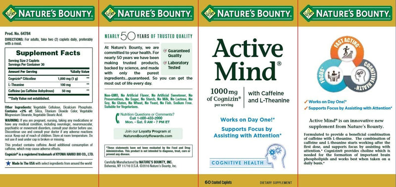 Nature's Bounty Active Mind, 60 Coated Caplets - BeesActive Australia