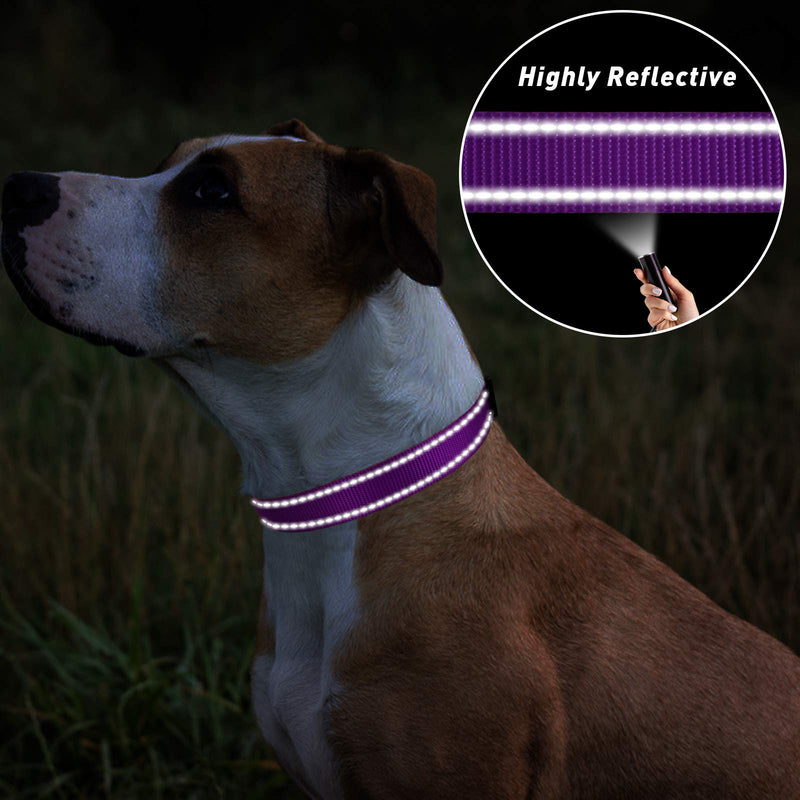 TagME Reflective Nylon Dog Collars, Adjustable Classic Dog Collar with Quick Release Buckle for Puppy /Extra Small/ Small /Medium /Large Dogs Small (Pack of 1) Purple - BeesActive Australia