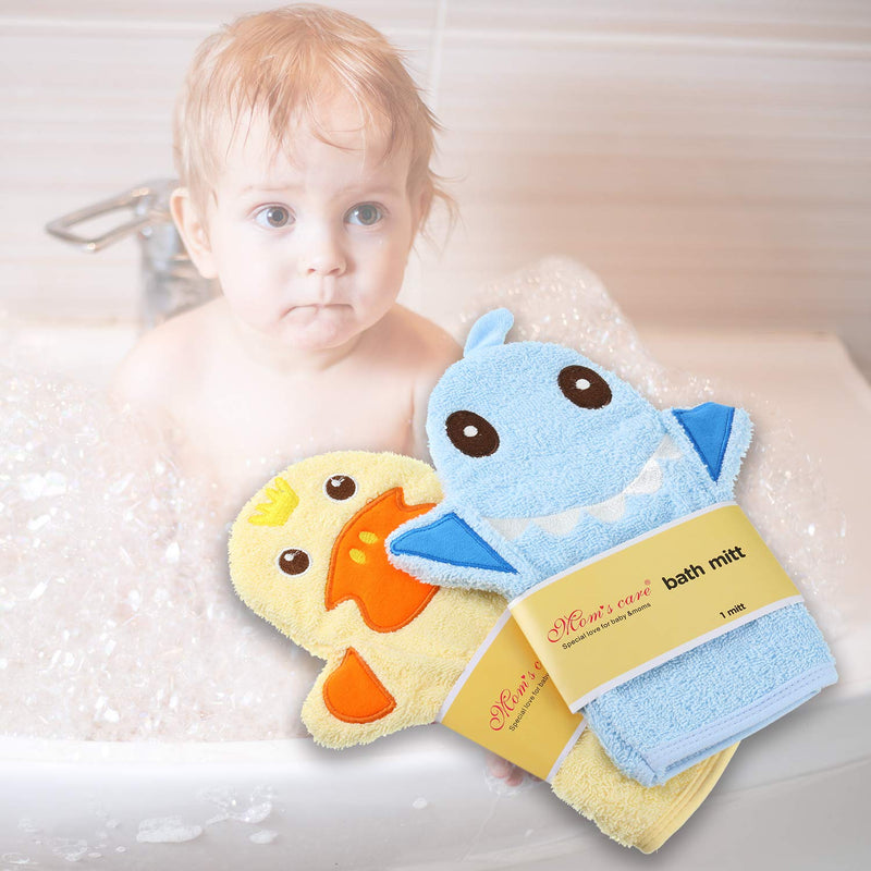 2 Pieces Baby Bath Mitt Washcloths with Cute Animal Designs Yellow Duck Shark Cotton Towel Gentle Soft Scrub for Toddler Bath and Shower - BeesActive Australia