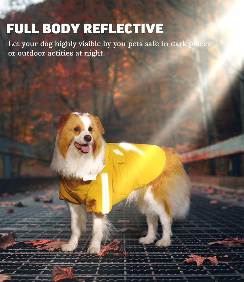 Dog Raincoat, Waterproof Hooded Dog Rain Jacket, Adjustable Dog Raincoat with Hood Leash Hole, Lightweight Pet Raincoat with Reflective Strip, Dog Raincoats for Small Medium Large Dogs XX-Large yellow - BeesActive Australia