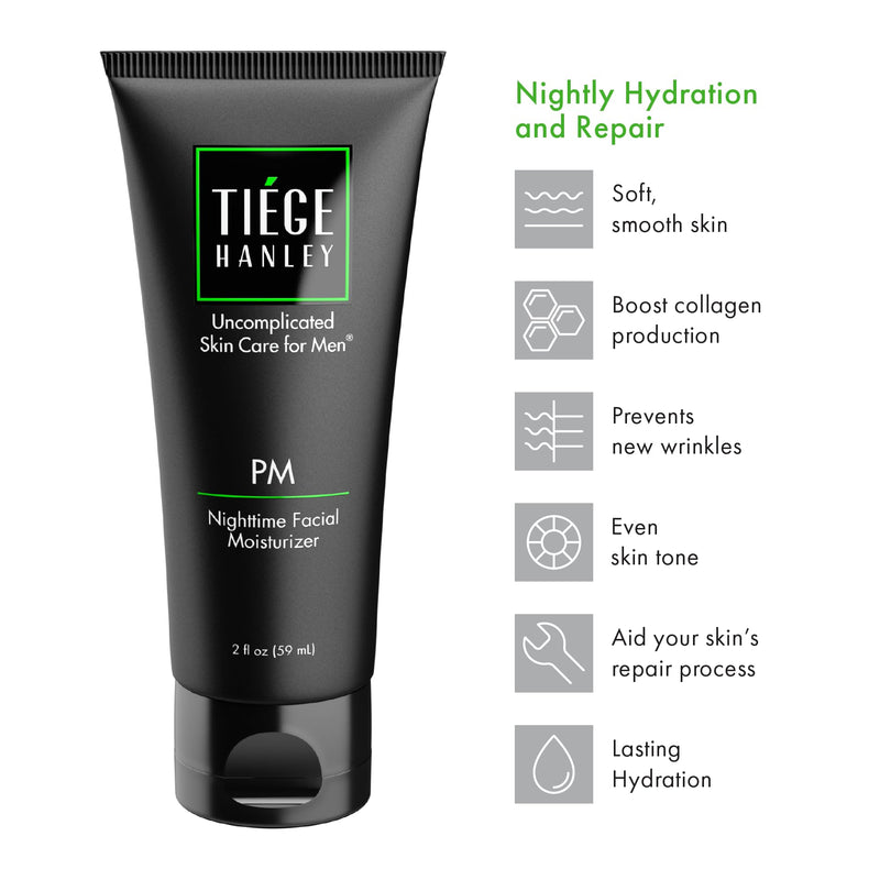 Tiege Hanley Nighttime Facial Moisturizer for Men (PM) | Restore, Replenish, and Repair Skin at Night | Diminishes wrinkles | For Dry or Sensitive Skin | Even skin tone and lasting hydration | 2 ounces | Uncomplicated Skin Care for Men - BeesActive Australia