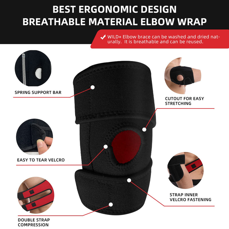 WILD+ Elbow Support, Adjustable Elbow Brace Strap with 2 Spring Splints, Tennis Elbow Splint Arm Sleeves for Arthritis, Tendonitis, Golfers, Joint Pain, Sports Injury (A Storage Bag) , Red-Small Small - BeesActive Australia