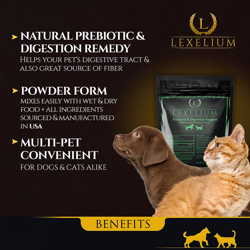 Lexelium Cat & Dog Prebiotic Digestion Supplement - Helps with Sensitive Stomach & Chronic Diarrhea – Contains Valuable Digestive Enzymes, Fiber & Prebiotics - 200g - BeesActive Australia