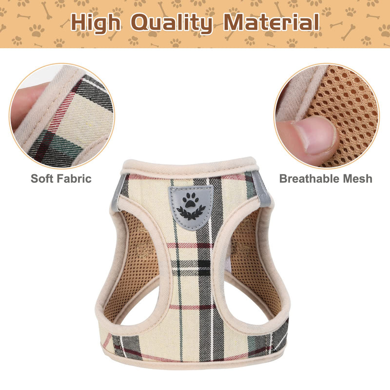 PUPTECK Small Dog Harness and Leash - No Pull Soft Mesh Step-in Puppy Harness, Reflective Adjustable for Small Dogs Cats Walking Beige - BeesActive Australia