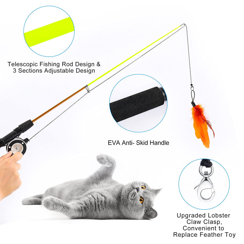 9 PCS Cat Fishing Pole Toy, Retractable Cat Feather Toys with Cat Wand Plush Fish Worm Feathers with Bells Catnip Interactive Cat Teaser Toys for Kitten Cat 9PCS CAT FISHING POLE TOY - BeesActive Australia