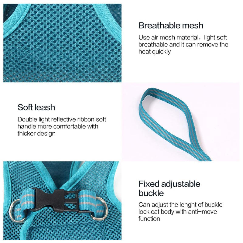 FDOYLCLC Cat Harness and Leash Set for Walking Escape Proof, Step-in Easy Control Outdoor Jacket, Adjustable Reflective Breathable Soft Air Mesh Vest for Small, Medium, Large Kitten Large (Chest: 15.7" - 17.7") Turquoise - BeesActive Australia