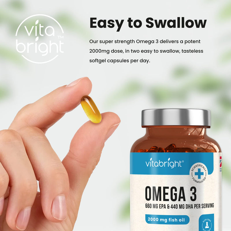 Omega 3 Pure Fish Oil 2000mg - 300 Softgel Capsules (5 Months Supply) - 660mg EPA & 440mg DHA per Serving - Supports Brain, Heart Function and Eye Health - Made in The UK by VitaBright - BeesActive Australia