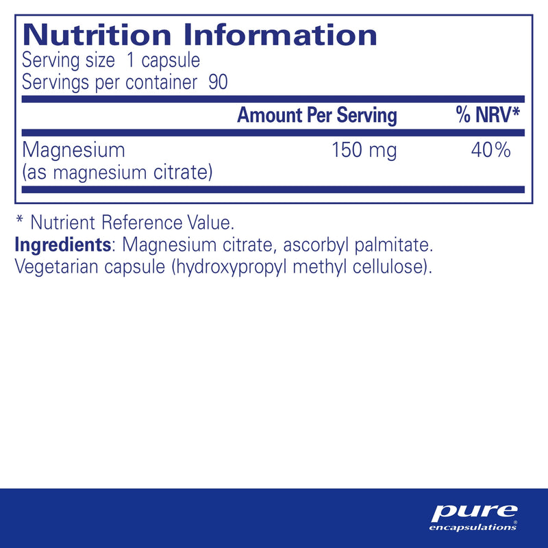 Pure Encapsulations - Magnesium (Citrate) 150mg - Highly Bioavailable Magnesium Chelate - 90 Capsules 90 Count (Pack of 1) - BeesActive Australia
