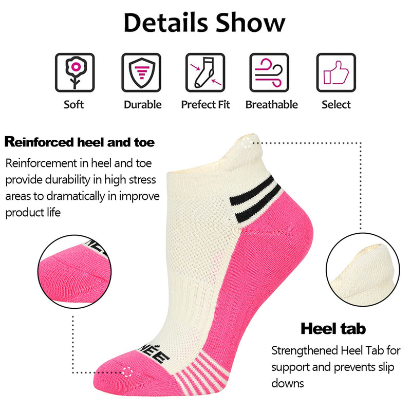 JOYNÉE Womens Low Cut Athletic Socks Heel Tab Colorful Cushioning Ankle Casual Socks 6 Pairs Beige - BeesActive Australia