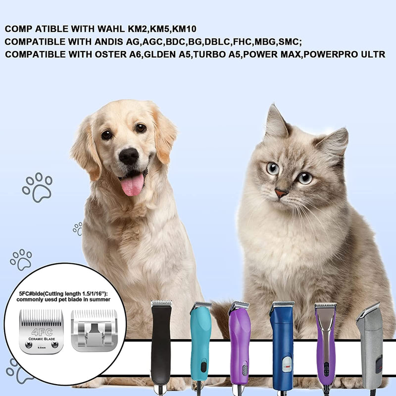 Dog Grooming Clipper Replacement Blades Compatible with Andis/Wahl/Oster Dog Clippers,Detachable Ceramic Blade & Stainless Steel Blade 4fc:3/8''(9.5mm) - BeesActive Australia
