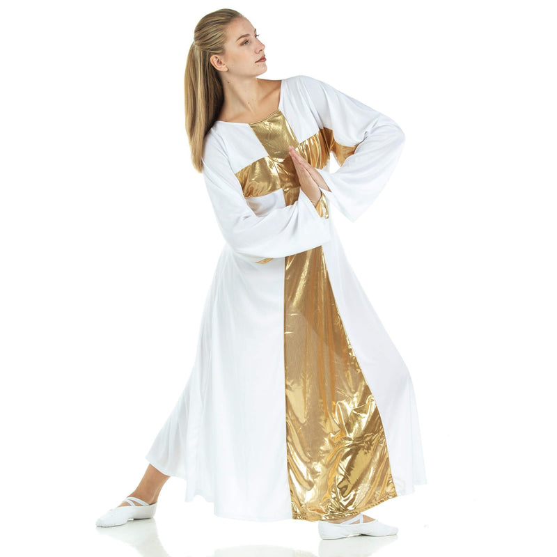 [AUSTRALIA] - Danzcue Girl's Cross Robe Worship Dress White-gold Large - X-Large 