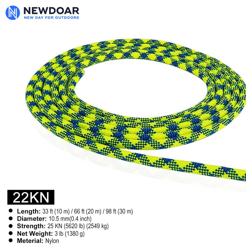 NewDoar 10.5mm(3/8in) Dynamic Rope,24KN(5399 lb) Robust Nylon Kernmantle Rope,3 Sizes Multipurpose Rope for Outdoor Mountaineering Rock Climbing Rescue(33ft/66ft/98ft) green 33ft/10M - BeesActive Australia
