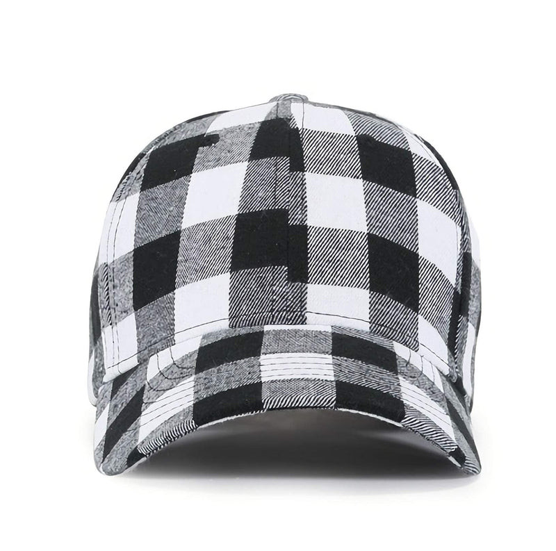 Plaid Print Baseball Cap Soft Blend Checked Print Outdoor Hat Cap Black White-medium Plaid - BeesActive Australia