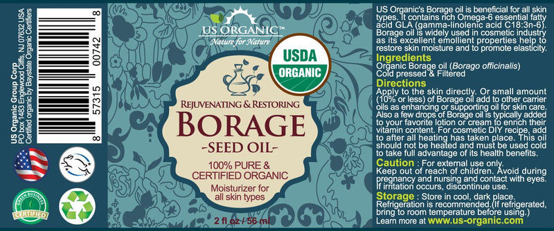 US Organic Borage seed Oil (18% GLA), USDA Certified Organic, 100% Pure & Natural, Cold Pressed, aka Starflower oil, in Amber Glass Bottle w/Glass Eye dropper for Easy Application (2 oz (56 ml)) 2 Fl Oz (Pack of 1) - BeesActive Australia