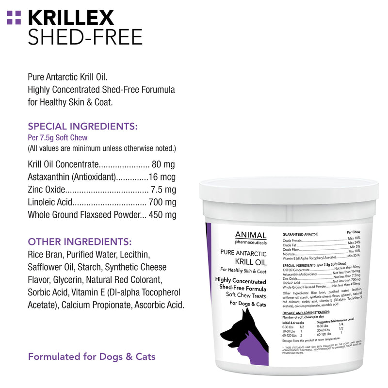 Animal Pharmaceuticals Krillex Shed-Free Chews - Shedding Support Krill Oil for Dogs & Cats - Skin and Coat Omega 3 Supplement for Dogs - 60 ct - BeesActive Australia