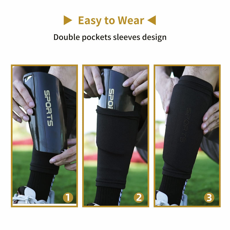 AIMISICAR Kids Youth Soccer Shin Guards, Shin Pads and Shin Guard Sleeves for 3-15 Years Old Boys and Girls for Football Games, EVA Cushion Protection Reduce Shocks and Injuries Black Medium - BeesActive Australia