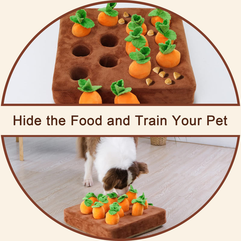 Interactive Dog Toys，Carrot Snuffle Mat for Dogs Plush Puzzle Toys 2 in 1 Non-Slip Nosework Feed Games for Pet Stress Relief with 12 Carrots - BeesActive Australia