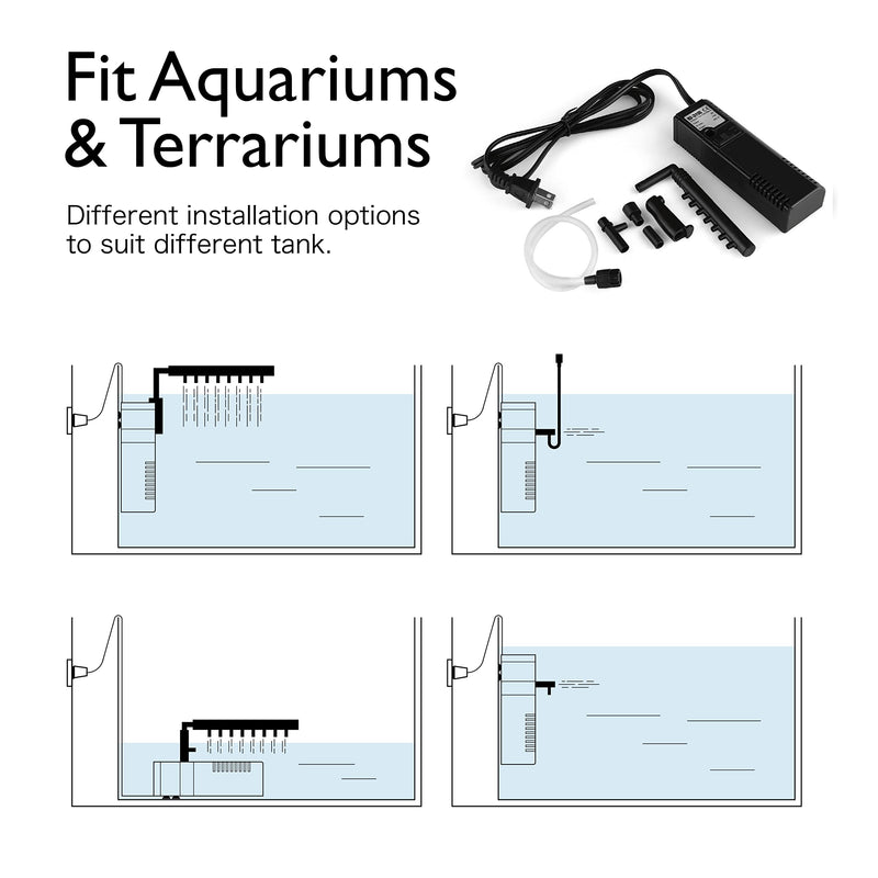 Flexzion Aquarium Internal Filter Submersible 3-in-1 Multi-Function Mini Pump for Fish Tank with Adjustable Flow Rate + Spray Bar + Pipe 160 GPH Black - BeesActive Australia