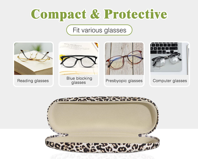 MoKo Hard Shell Eye Glasses Case with Cloth, PU Leather Protective Eyeglasses Cases Storage Organizer Travel for Men Women Leopard - BeesActive Australia