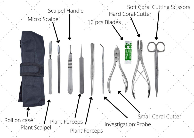 DR Instruments 10FK Ultimate Coral Fragging and Coral Propagation Kit for Reef Hobbyists - 19 Pcs, Rollup case, Stainless Steel Instruments - BeesActive Australia
