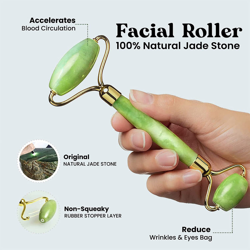 roselynboutique Gua Sha & Jade Roller for Face Set Self Care Gifts for Women - Facial Skin Care Tools Muscle Roller Massager Relaxing Relieve Wrinkles - Natural Healing Crystal Stone Green - BeesActive Australia