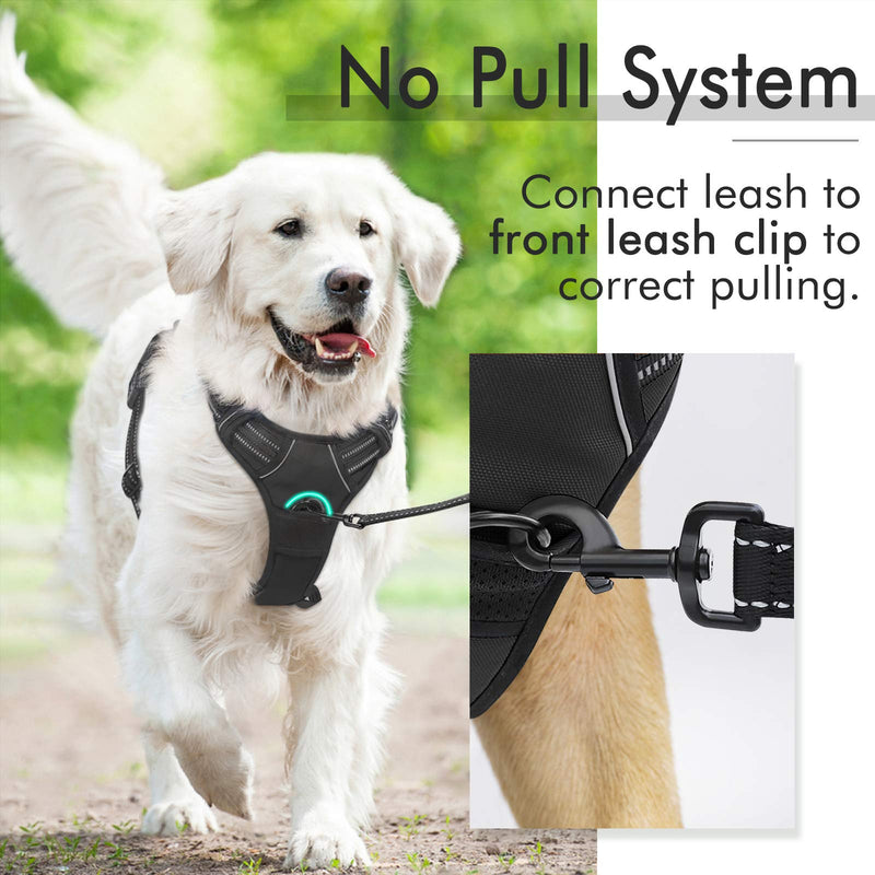 rabbitgoo Dog Harness, No-Pull Pet Harness with 2 Leash Clips, Adjustable Soft Padded Dog Vest, Reflective Outdoor Pet Oxford Vest with Easy Control Handle Large Classic Black - BeesActive Australia