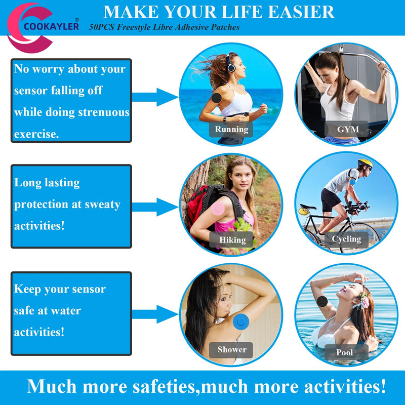 Cookayler 50 Pack Waterproof Sensor Covers for Freestyle Libre 2/3,CGM Adhesive Patches Without Glue in The Center,Pre-Cut Tape for Continuous Glucose Monitor Protection (Tan) Tan - BeesActive Australia