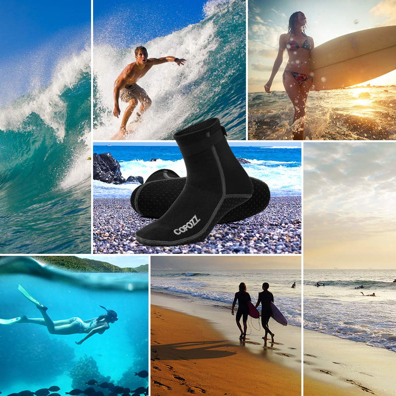 COPOZZ Diving Socks 3mm Neoprene Beach Water Socks, Surfing Thermal Flexible Kayaking Anti Slip Wetsuit Boots for Rafting Snorkeling Swim Sailing for Youth Men Women Black Small - BeesActive Australia
