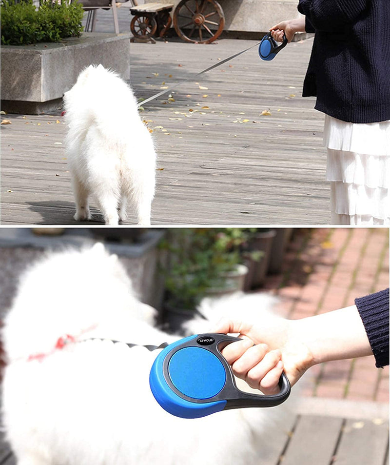 CFMOUR Retractable Dog Leash, 16ft No Tangle Retractable Leashes with Clicker for Puppy Small Medium Dogs Upto 44lbs, Strong Nylon Tape/Ribbon, One-Handed Brake Pause Lock Blue - BeesActive Australia