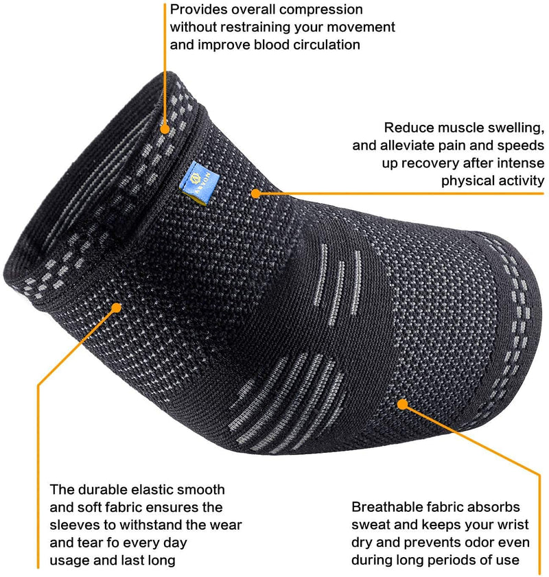 ABYON Professional Medical Grade Elbow Brace Compression Sleeve (1pcs)+Tennis Elbow Brace (2pcs),Elbow Support Gear for Sports or Daily Use to Reduce Elbow Pain and Tendonitis | Tennis Elbow | Golfer's Elbow | Arthritis for Men and Women Medium Black - BeesActive Australia
