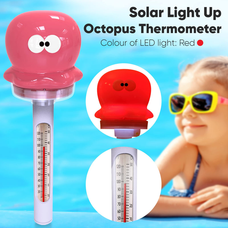 Floating Pool Thermometer w/LED Light - Solar Auto Light-Up Octopus Water Temperature Easy Read Thermometer - for Indoor & Outdoor Swimming Pools, Spa, Hot Tub, Aquarium, Fish Pond - BeesActive Australia