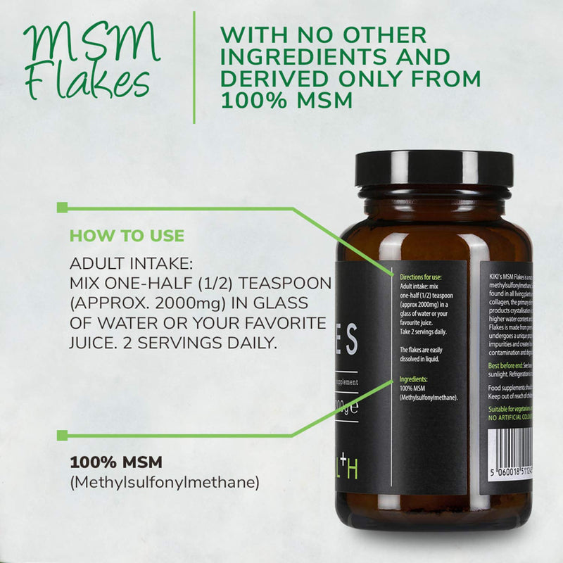 KIKI Health Natural MSM Flakes Minerals Supplements - Pure Natural Sulphur for Joints, Skin, Hair & Nails - Gluten-Free & Allergen-Free MSM Supplements - No Additives Easy Formulation 200g 200 g (Pack of 1) - BeesActive Australia